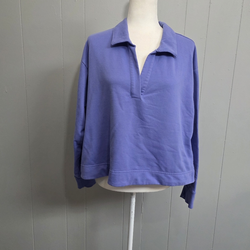 Athleta Retroterry Dark Adonis Purple Polo Sweatshirt Cozy Athletic Size M - Picture 2 of 13